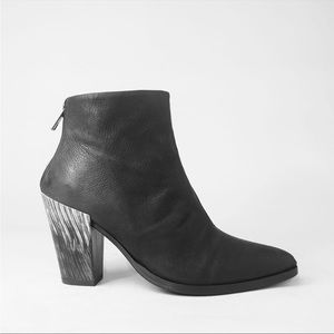 All Saints Black Leather Pointed Toe Heeled Boots Ankle Booties Size 8